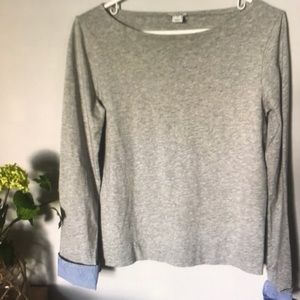J.crew women’s boat neck grey sweater top with seersucker sleeves